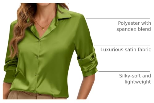 Image of Premium Soft Breathable Stretch Satin Silk Button Down Shirts for Women Long Sleeve Leopard Blouses Work Dress Tops