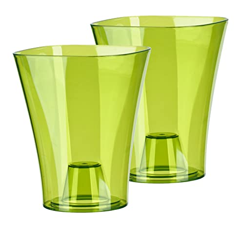Tymar Orchideentopf Übertopf, 2er-Pack, transparent, Blumentopf, Blumenkübel für Orchidee, Pflanzentopf aus Kunststoff, Moderne, schlanke, Quadratische Form, ORCHPS001 (Grün Transpartent, ø 12 cm)