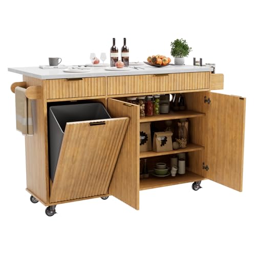 Melidee 60" Kitchen Island with Power Outlet & Drop Leaf,