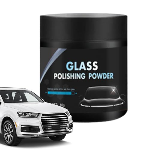 ガラス研磨パウダー - 80g ガラスキズ除去剤、フロントガ-ラス油分除去剤 - フロントガラ-ス洗浄ポリッシュ、油膜クリーナー 車&家庭用ガ ラ スクリーナー(水垢、鏡、携帯電話の画面、窓、ドア用)
