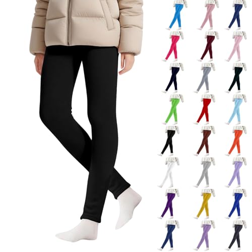 Fleece Lined Leggings for Girls Plain Skinny Thick Thermal Pants Elastic Waist Soft Cozy Winter Warm Trousers