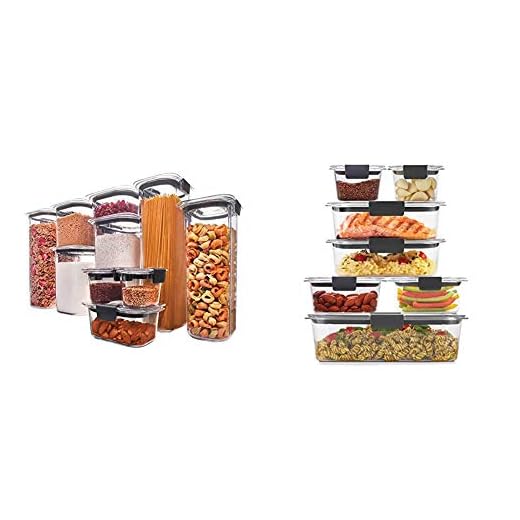 Rubbermaid Brilliance Pantry Organization & Food Storage Containers, Set of 10 (20 Pieces Total) & Brilliance Storage 14-Piece Plastic Lids | BPA Free, Leak Proof Food Container, Clear