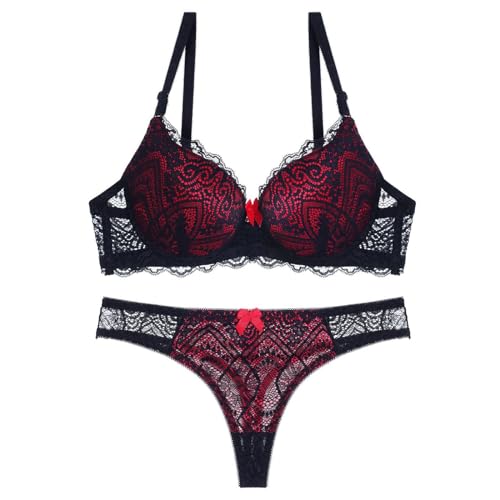 Soutien-gorge push up ensemble string en dentelle rouge lingerie fine chic