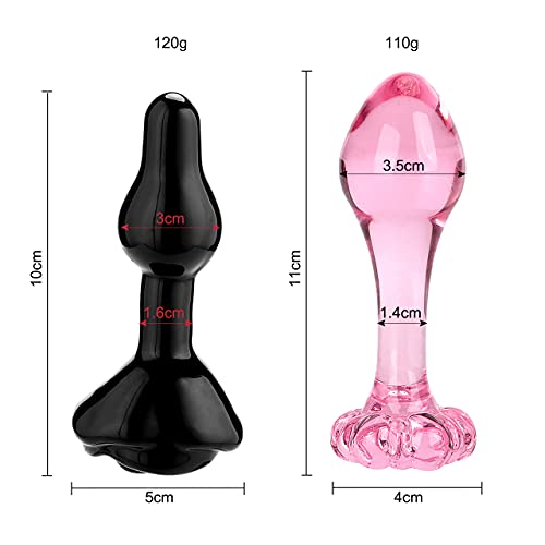 Belmalia 2x Roze Glazen Dildo - Anaalplug Elegant en Super Zacht, Bed speeltje - Plezier in bed, Roze + Zwart - Afbeelding 4