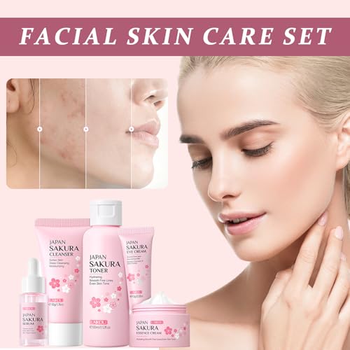 Sakura Ensemble De Soins De La Peau,Coffret Cadeau Femme Soins pour le Visage,Kit de Soins de Peau Hydratants,Coffret Cadeau pour Hydratation et Nettoyage de Peau,Convient à Tous Types de Peau(5-Set) – Image 4