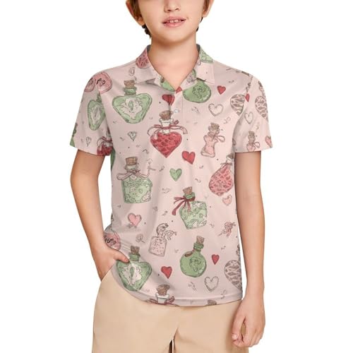 Boys' Classic Polo Shirts Short Sleeve Moisture-Wicking Golf & Tennis Shirts for Youth Teens Love Medicine Bottle