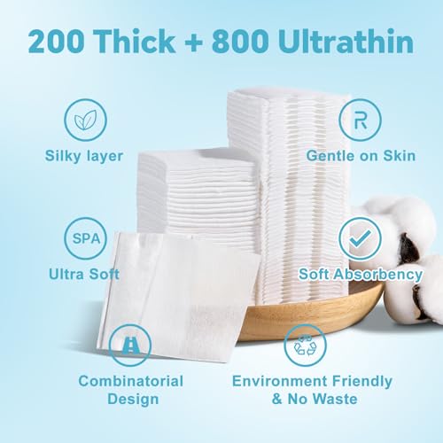 Square-Makeup-Cotton-PadsFacial-Lips-Eyes-Makeup-Remover-Pads-Set-of-100-Thick-and-400-Ultra-Thin-PadsLint-Free-Facial-Cotton-Pads-for-Makeup-Remover-Cleansing-and-Daily-Skin-Care