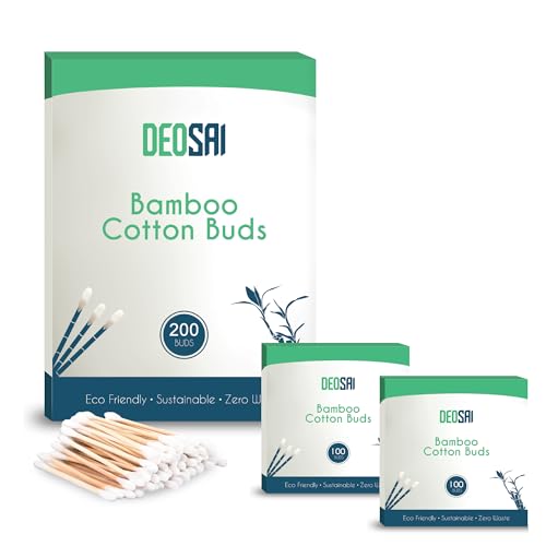 200 Premium Bamboo Cotton Buds | 100% Biodegradable and Plastic Free Ear Buds Cotton | Great Alternative to Plastic Cotton Buds/Q Tips/Swabs/Earbuds (200 Count)