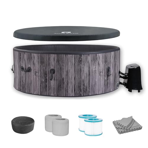Portable Hot Tub 4-6 Person, Inflatable Hottub with Energy Efficient Spa Cover, 130 Air Jets with Heater Pump, Outdoor Spa for Relaxation, 1 Pool Mat, 2 Filters, Round