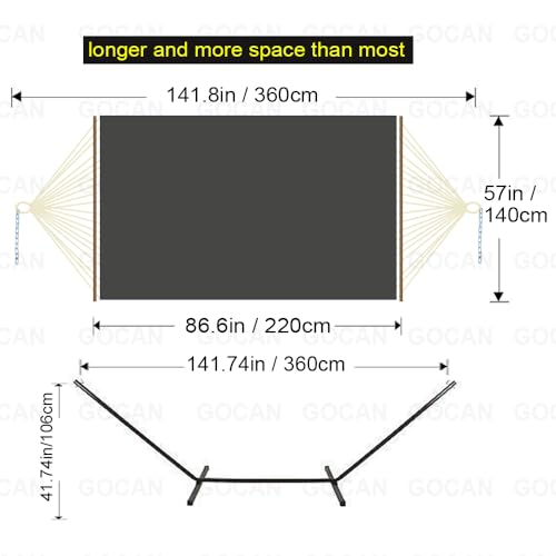 Image of GOCAN Quilted Fabric Double Hammock Won't flip with Stand and Spreader Bars,Safer and Sturdier,Quality Hammocks for Outdoor Indoor Patio Yard Two Sided Dual use Deep Grey