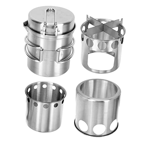 BESPORTBLE 2 Juegos conjunto de estufa de camping linterna fritura quemador sartenes mini country kitchen ollas camping utensilios de cocina para acampar estufa de senderismo Acero inoxidable