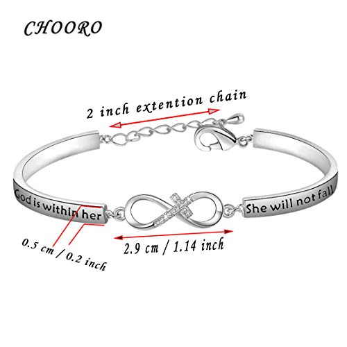 CHOORO Christian Bracelet Gift Religious Jewelry Psalm 46:5 God is Within Her She Will Not Fall Bracelet Bible Verse Bracelet Gift for Daughter Best Friends Gift (God is Within Her br S) - Image 3