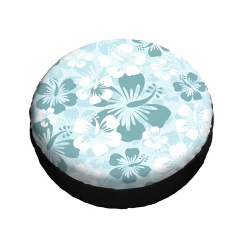 Image of Hibiscus Spare Tire Cover 15 inch for RV Trailer Hawaii Flower Floral Light Green and White Wheel Protectors Weatherproof Polyester Tire Case for All Cars SUV Camper Travel