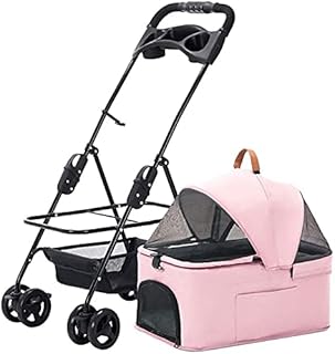 Carrinho de bebê para cães para cães médios, fácil de dobrar com uma mão, entrada sem zíper, carrinhos de bebê premium para animais de estimação, carrinho de bebê para cães com suporte destacável (rosa claro)