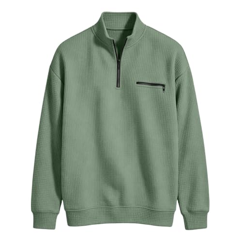 Men's Quarter Zip Sweatshirts Waffle Knit Long Sleeve Pullover Shirts - image 4