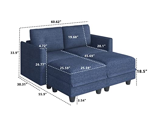 Llappuil Modular Sectional Sofa With Chaise, Convertible 4 Seater Couch With Storage For Small Space, Denim Blue #TOP1