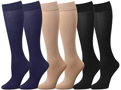 Image of Falari 6-Pack Women Trouser Socks with Comfort Band Stretchy Spandex Opaque Knee High