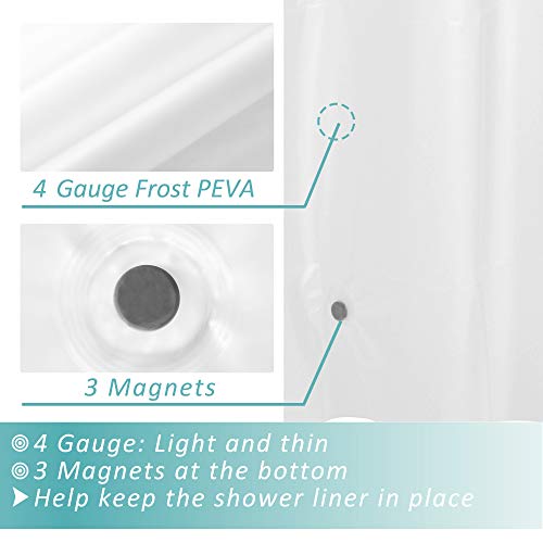Image of Mrs Awesome Extra Long Shower Curtain Liner with 3 Magnets, Long Frosted PEVA Plastic Shower Curtain for Bathroom Lightweight & Waterproof, 72 x 84, Frost