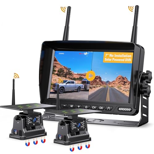 Image of Dual Wireless Magnetic Backup Camera for Trailer,7 inch 1080P HD 4CH Monitor 2-Min Easy Install No Wiring 25H Long Battery Life 21000mAh Rechargeable No Delay Reverse Camera System for RV Truck