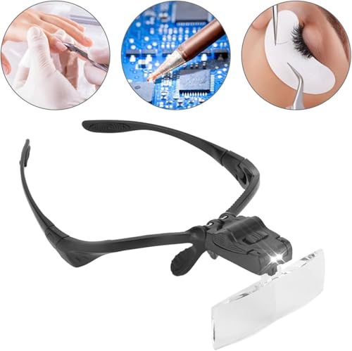 Image of Headband Head Light Magnifying Glass Headset with 2 LED Loupe with 5-Lens 1.0X, 1.5X, 2.0X, 2.5X and 3.5X Headband Magnifier Supporting Glasses Magnifier with LED Lamp