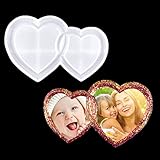 Voyyphixa Fotorahmen, Harzform, doppelte Herzform, Bilderrahmen, Silikonformen, DIY-Fotorahmen, Epoxidharz-Form für Bastelarbeiten, Valentinstag, Hochzeit, Heimdekoration
