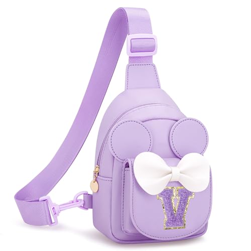 Image of Initial Purse for Girls Kids,Birthday Gifts for 3-8 Years Old | Personalized Crossbody Bag, Small Toddler Sling Bags Cute Fanny Pack, Gifts for Daughter Sister Grandkids, Purple V