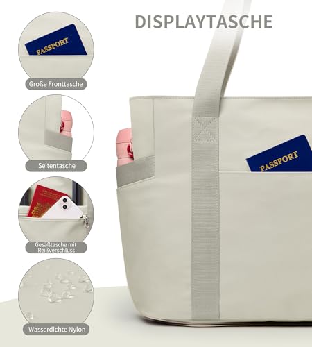 KALIDI Shopper Tasche Damen Handtasche Groß Arbeitstasche Uni Tasche Damen-Shopper Tote Bag Grau FüR Arbeit, School, BüRo, Schule