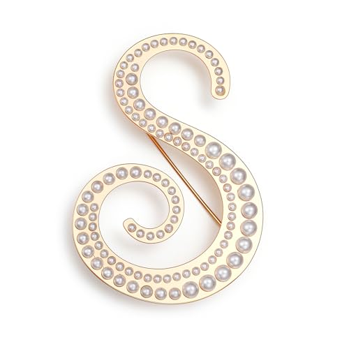 Image of Initial Letter Brooch Pin Pearl Letter Brooches Golden Pins Accessories Jewelry Birthday Chrisrmas Gift for Women
