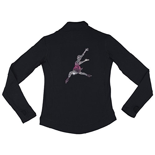 Chaqueta de patinaje artistico negra con piedras brillante de cristal para pista