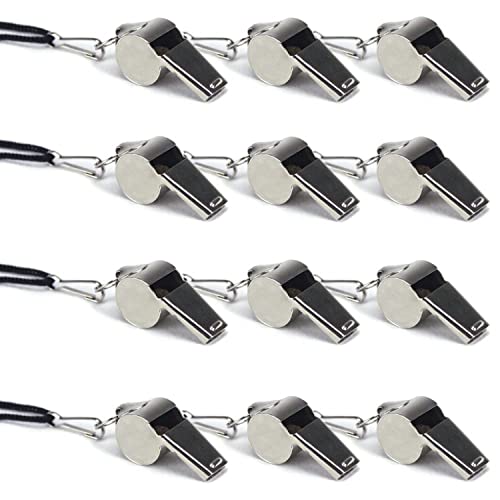 Pacote com 12 apitos de aço inoxidável com cordões da Crown Sporting Goods – Ótimo para técnicos, árbitros e funcionários