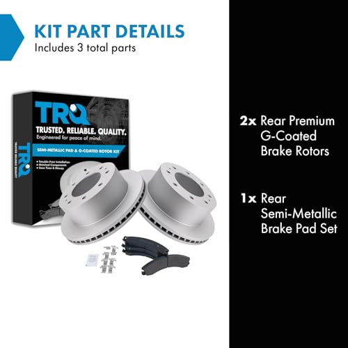 Image of TRQ Rear Metallic Brake Pad & Coated Rotor Kit Compatible with Chevy GMC 2500 3500 HD Truck