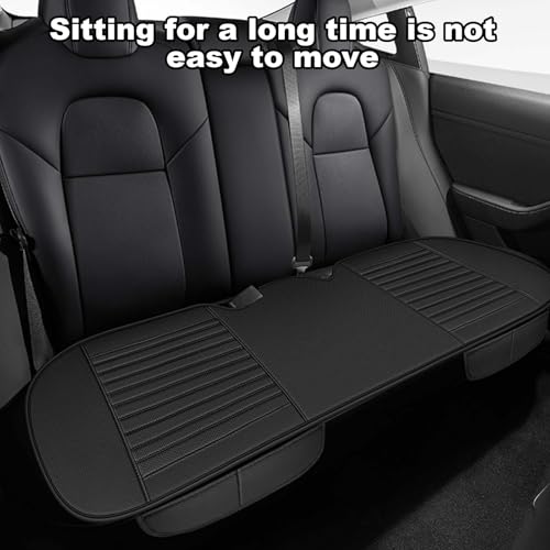 Universelle Sitzkissen Auto, Atmungsaktiv Sitzschoner für Rücksitz aus Leder & Baumwolle, Car Sitzkissen Leicht zu Reinigen, Rutschfest Sitzauflage Auto für Ganzjahreskomfort (Schwarz, 130x48cm)