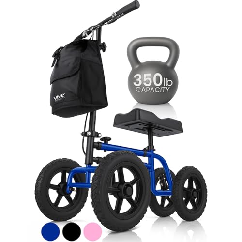 Vive Mobility All Terrain Knee Scooter Walker for Foot Injuries - Adult Broken Leg Crutch Cart Roller for Surgery, Broken Foot, Ankle Injury - Kneeling Rolling Steerable Seated Wheel Scooter Aid