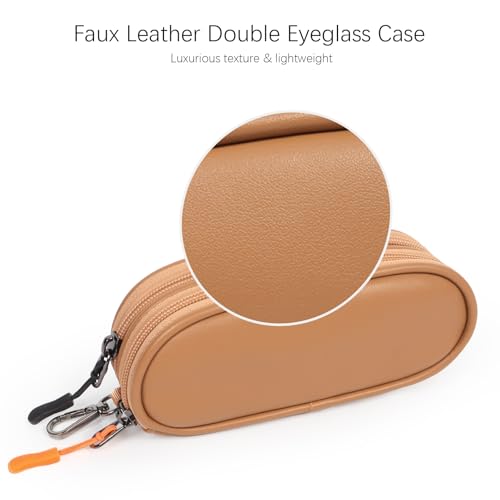 Image of Double Eyeglasses Case Soft Portable Zipper Sunglasses Pouch with Keychain Clip for Men Women