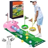 MeYuxg Minigolf Set Spielzeug für Kinder, 18PCS Indoor Outdoor minigolf Set, minigolf für zuhause mit 3 Bunten Golfschläger, 8 Bälle, Putting Matte Spielzeug, für Kindergolffans(18PCS, Rosa)