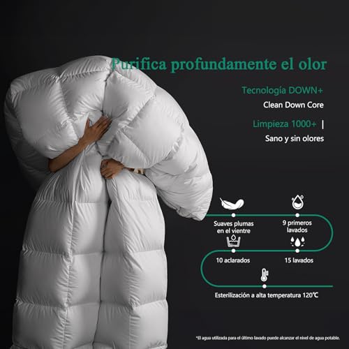 APSMILE Edredón de Plumas y Plumón Cama 90, 100% Algodón Egipcio, Relleno Nórdico Plumón para 4 Estaciones 320 gr/m², Lavable Certificado Oeko-Tex y RDS(Blanco, 135x200cm) - imagen 4