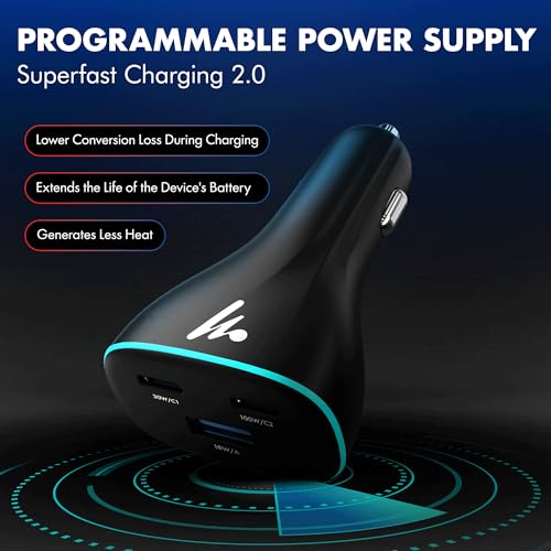 Image of PD 130W Superfast Charging 2.0 Car Charger, with 2XType C & USB-A, PPS & QC 3.0, Triple Port (100W + 30W + 18W), 12V-24V Compatible, Multi-Layer Protection, 2-Years Manufacturer Warranty