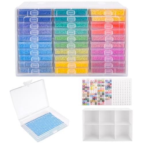 Diamond Painting Accessoires Boite de Rangement,Diamant Broderie Box,Comprend des étiquettes pour diamants.Convient pour les diamants,les strass et les perles,idéal pour les travaux manuels DIY