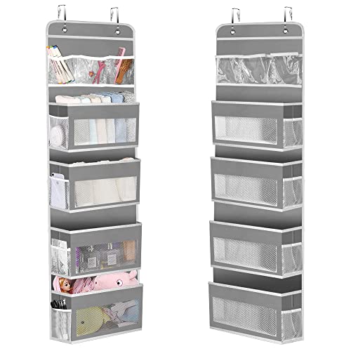 Image of Akressd Over The Door Organizer, Large Hanging Door Organizer for Bathroom, Back of Door Storage Organizer with Clear Window and Hook & Loop Strips, Hanging Organizer for Sundries (1 pack)