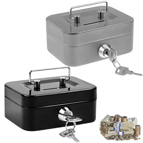 TTYSHIP® 2 Pcs Petite Caisse à Monnaie, 11,5 x 8,5 x 5,8cm Petite Caisse à Monnaie Verrouillable avec Fente et 2 Clés pour Pièces de Monnaie et Billets