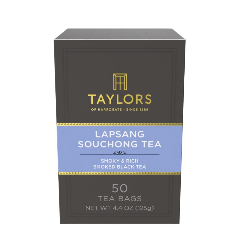 Taylors of Harrogate Lapsang Souchong, Black Tea, Pillow Tea Bags, 50 Count (Pack of 1), Smoky, Rich and Strong, Caffeinated, Enjoy Hot or Iced, 50