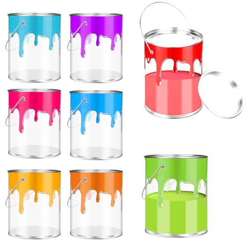 8 PCS Clear Paint Cans, Plastic Empty Bucket with Tinplate Lid Po...