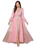 Elegant Muslim Dress with Embroidered Traditional Islamic Attire Maxi Robe Eid Prayer Gown(Pink,Large)
