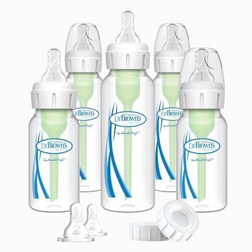 Image of Dr. Brown's Natural Flow Anti-Colic Options+ Narrow Baby Bottle Newborn Gift Set with Baby Bottle Travel Caps