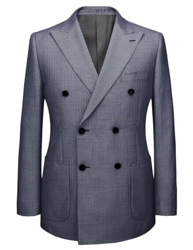 Mens Houndstooth Blazer Jacket Slim Fit Double Breasted Grid Spring Autumn Wedding Business Coat
