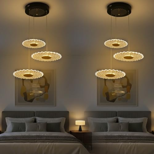 Image of Lampmaster 3 para Pendant Light | Modern Hanging Ceiling Lamp with Antique Gold Finish | Warm White Glow | Decorative Acrylic Chandelier for Living Room, Dining Room, Bedroom, Restaurants & Interior
