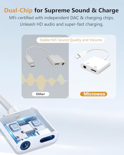 Image of Lightning to 3.5mm Headphone Jack Adapter, Apple MFi Certified 2-in-1 Charger & Audio Dongle for iPhone 14 /13 /12 /11 /XS /XR, Charge & Listen,DAC Chip,Hi-Fi Sound,for Car Aux, Home, Travel (3, White)