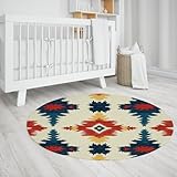 LANDERSION Alfombra Circular nativos Americanos Alfombras Redondas geométricas Tribales Aztecas Alfombra pequeña Antideslizante Lavable para Cocina Oficina Vivero Decoración hogar 80cm