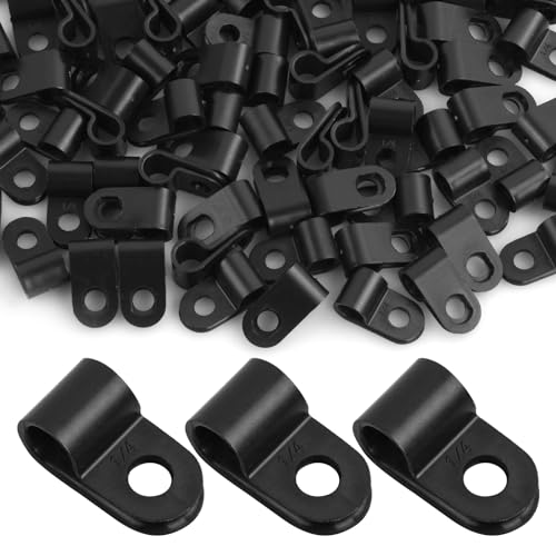 100 Stück Kabelklemmen, Nylon R-Type Kabelhalter, 6,4mm Drahtklemmen Kabelclips R-Kabelklemmen Schraubbar für Kabelmanagement