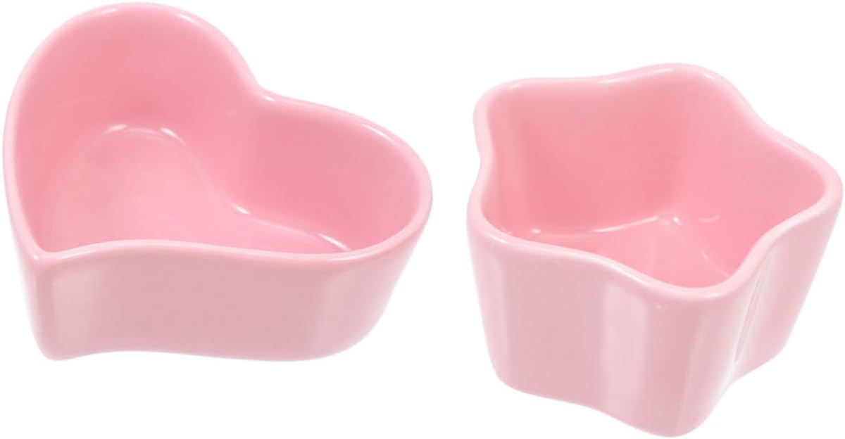 2pcs Small Ceramic Hamster Food Bowls Anti-tip Design Lucky Star and Heart Shapes, Pet Feeding Watering Supplies for Hamsters, Bunnies, and Small Animals